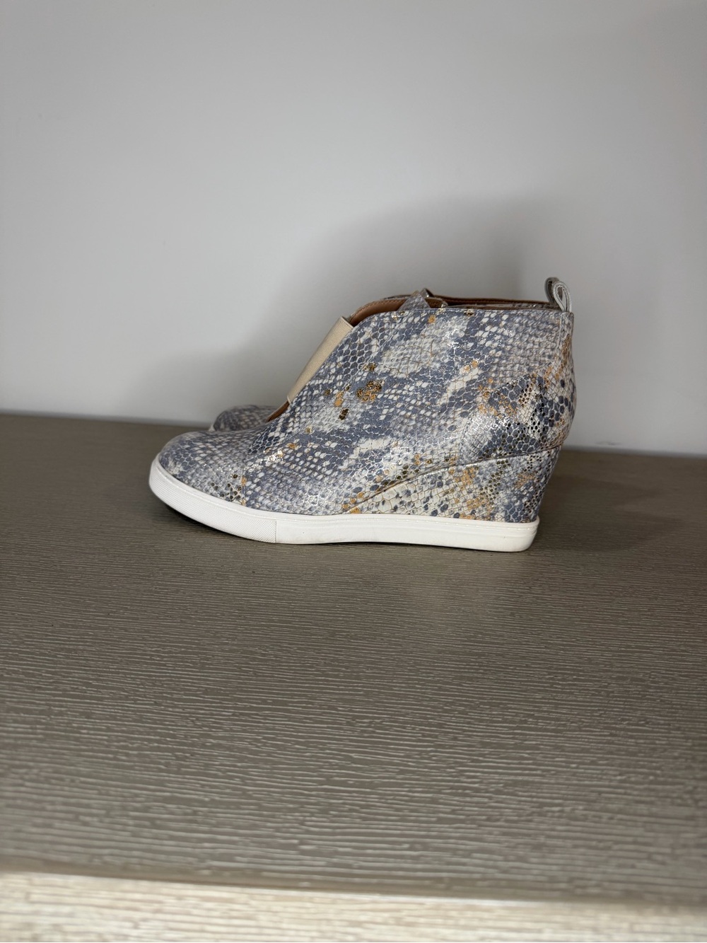 Paolo Gray Snake-Print Wedge Sneaker with Cream Accents